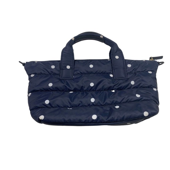 Kate Spade Quilted White Polka Dot Bag Bow Navy Top Handle - Picture 2 of 7